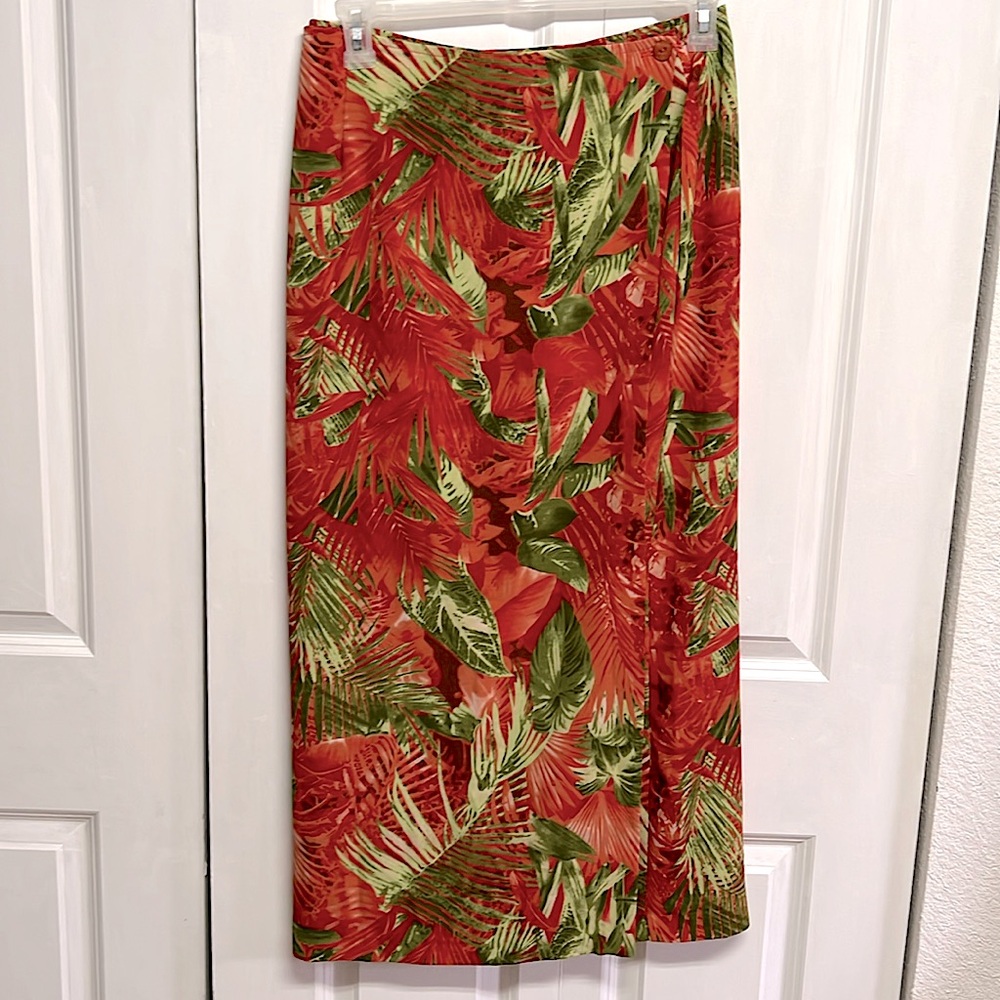 Vintage Giorgio Fiorlini Orange Tropical Print Wrap Maxi Skirt Size 14
